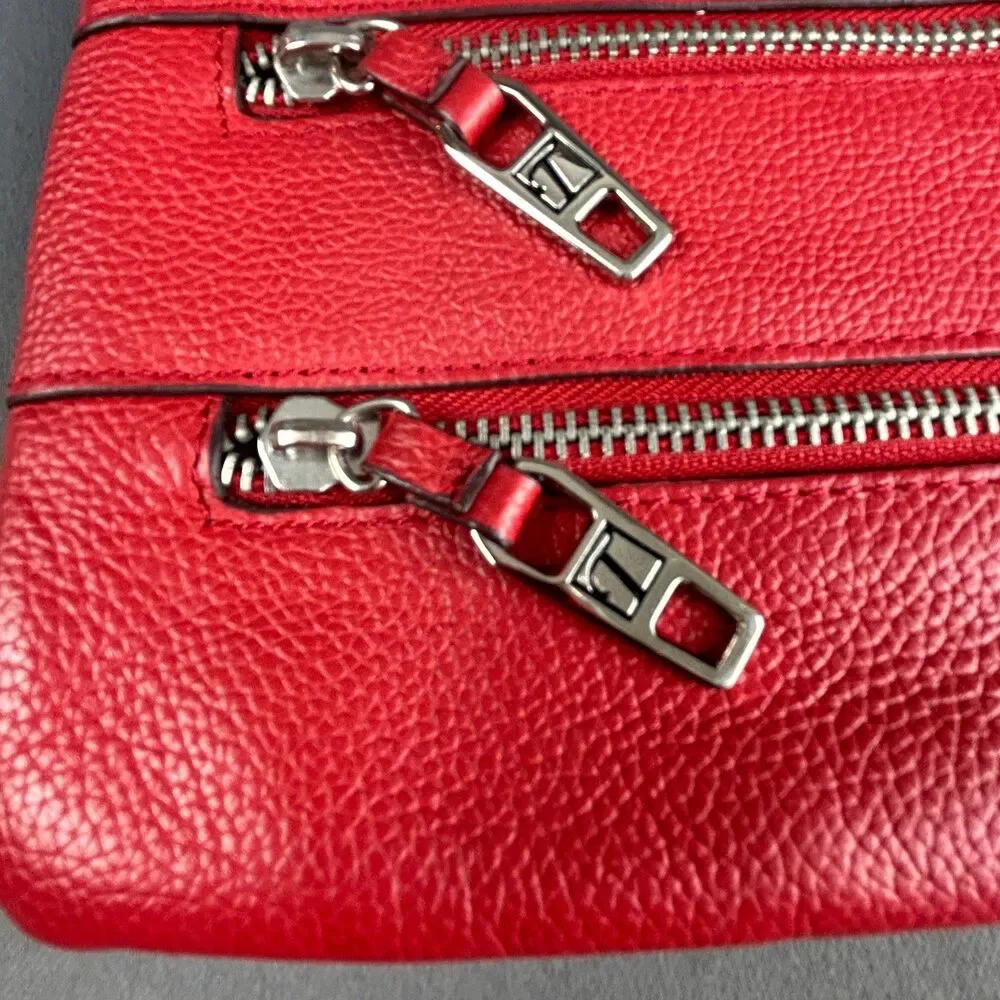 Tignanello Red Leather Zipper Detail Wristlet 5 X 8